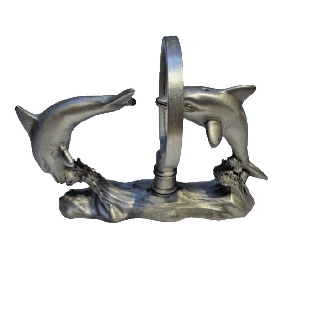 Vintage Spoontiques Pewter Dolphins Figurine 2058 Leaping Through Hoop USA
